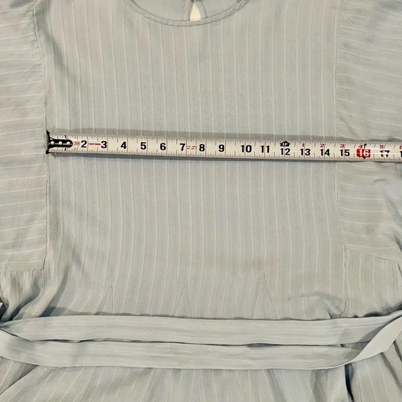 Mittoshop Boho Ruffled Hem Textured Flowy Pastel Blue Long Sleeve Dress Tie - Picture 7 of 16